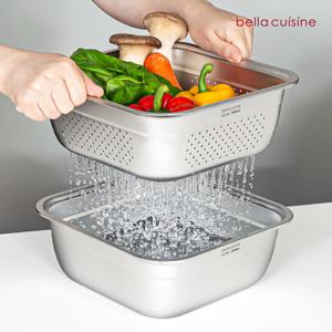 무연마제 4L 스텐 304 사각 믹싱볼 채반 2종 세트 세척볼 설거지통 밀폐용기