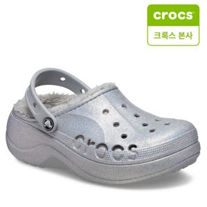 크록스 본사 210451-0ES 바야 플랫폼 라인드 글리터 클로그