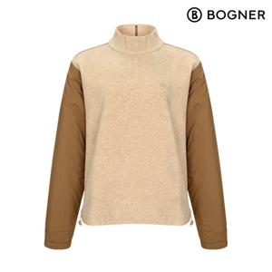 여성 모크넥 우븐 믹스 티셔츠 D_BEIGE