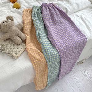 제이케이sp 여성 여름 면100% 밴딩 체크 9부 파자마 잠옷바지