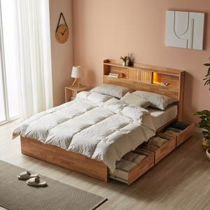 이즈 우든 LED 원목 수납침대+55T 라텍스매트 Q IDH020