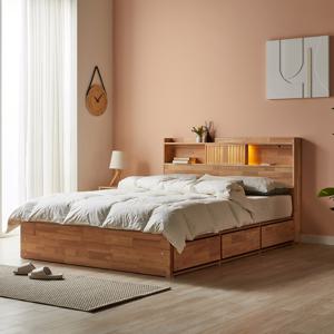 파로마 이즈 우든 LED 원목 수납침대+본넬매트 Q IDH017