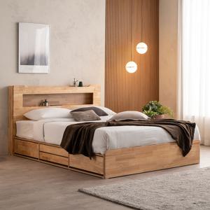 파로마 이즈 스완 LED 원목 4서랍 수납 침대 메트제외 Q IDH086