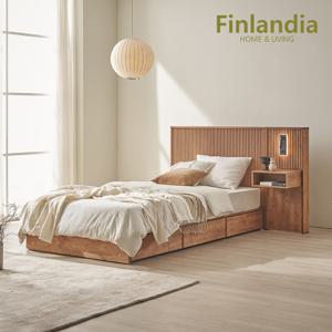 핀란디아 제니아 원목 호텔식 수납 슈퍼싱글침대SS+LED조명협탁