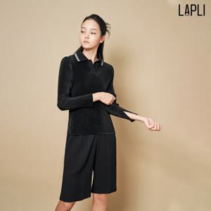 [최초가 129000원] 배색 오픈카라 플리츠 티셔츠_LPTSF023005