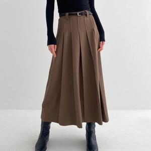 [하프클럽] 여자 가을 긱시크룩 핀턱 플리츠 스판 투엑스 롱스커트