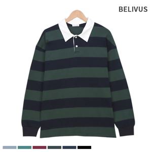 남자 티셔츠 럭비티 스트라이프 긴팔 카리 면티셔츠 BRAT087