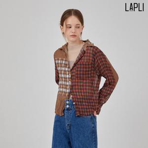 [최초가 129000원] 체크 패치워크 링클 블라우스_LPBLF324004