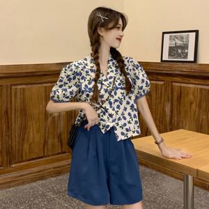 여름 브이넥 반팔 블라우스 반바지 투피스셋업 휴가룩