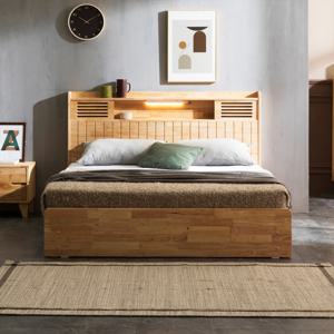 파로마 네오 바이텐 고무나무 원목 LED 수납침대 Q 독립스프링