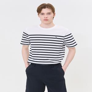 남성 [[24SS]] WHTS4B546WT [클리어런스][스테디셀러]화이트 스트라이프 면 반팔티셔츠