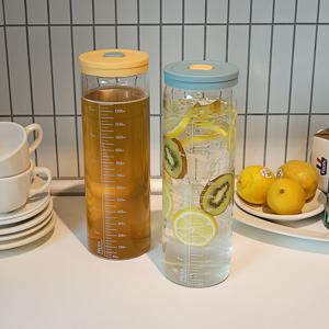 헥사 내열유리 눈금유리병 투톤실리콘캡 2종세트 1400ml 가족 보리차 음료 대용량