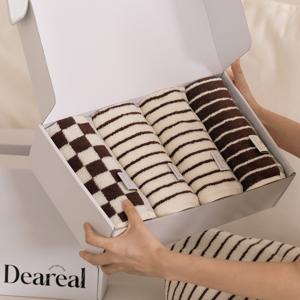 [무케] 디어리얼_쿠키 수건세트 4P(선물포장) 첨단항균기능원사 저염색공법 무형광 감성 집들이선물