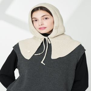 [선물포장][니트후드]베이지 하트장식 울캐시미어혼방 바라클라바 JAMU5F400I2