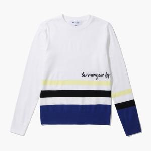 여성 언발 소매 배색 라운드 티셔츠