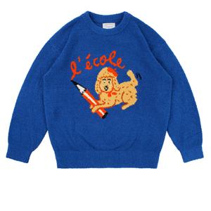 [WOMEN] 네이비 푸들 슈슈 셔닐 스웨터_BU54KR502