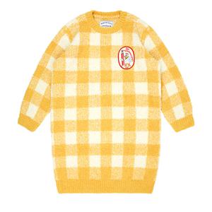 [키즈]옐로우 체크 베어 슈슈 셔닐 원피스_BU54UO403