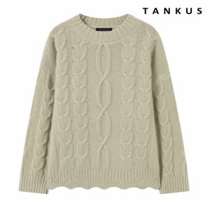 정상가:69,000원: ㅣ 물결 꽈배기 라운드 긴팔 니트 (TX4KP007L0)