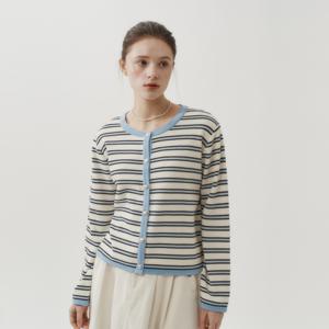 배색 스트라이프 라운드넥 가디건_DK5SD608