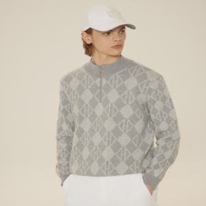 헤지스 골프 [[24FW]] HUSW4D752G2 그레이 남성 방풍 H아가일 패턴 반집업 스웨터