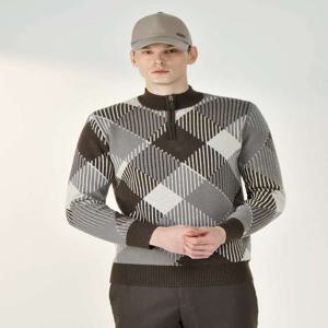 골프 [[24FW]] DGSW4D754W3 [PREMIUM] 브라운 체크 방풍 니트 반집업