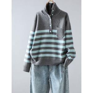 [하프클럽] 클래식 스트라이프  하프넥 니트 C25CKN730