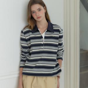 [아워호프] Sorbet Stripe Pique Sleeve T-shirt - 2colors [H25FA-TS05-NAV]