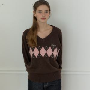 [아워호프] V-neck Argyle Knit - 2colors [H25FA-KN07]