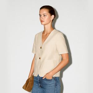 [최초가189,000]린넨 원버튼 반팔 자켓_FVJK250909