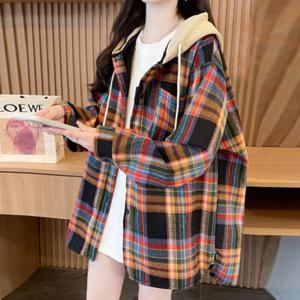 [브리치]  / NB2393 캐주얼 따뜻 체크 긴팔 기모 후드 셔츠