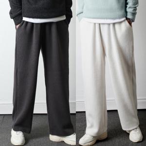 남자 니트 와이드팬츠 기모 핀턱 겨울 따뜻한 빅사이즈 밴딩 통바지 크림_RTPA13