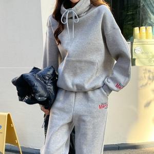 H스타일(CN)터틀넥파리기모세트 겨울 여성 기모 트레이닝복세트 츄리닝셋트 상하셋업 홈웨어