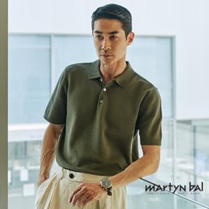 [마틴발] 남성 린넨 블렌디드 반팔 카라니트_카키