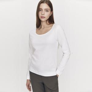 [롯데백화점]여자 자수 포인트 스쿱넥 무지 기본 긴팔 면 저지 티셔츠 2컬러 325901