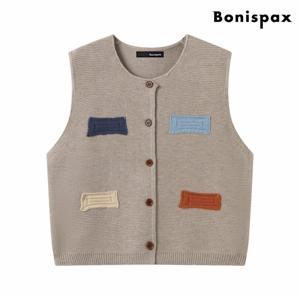 정상가:69,000원 ㅣ 패치 라운드 니트 베스트 (XP3VW008L0)