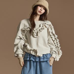 E3625 기모 프릴 맨투맨