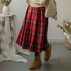 [LABEL] 블러링 따뜻한 레드 체크 플리츠 스커트