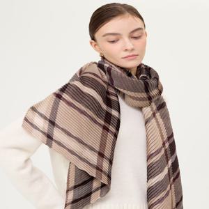 [선물포장/쇼핑백동봉]브라운 타탄체크 울 플리츠 스카프겸 머플러 DCSC5F583J