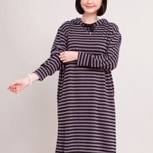 엄마옷 캐쥬얼 후드 스트라이프 그레이 루즈핏 봄 가을 겨울 긴팔 롱 원피스 O09103 50대 60대