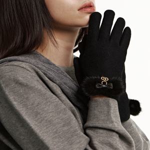 [선물포장][여성장갑] 블랙 로고장식 울 장갑 HIGV5F030BK