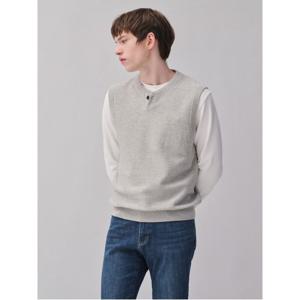 울 혼방 버튼 라운드넥 베스트 라이트 그레이 (GC4851E032)