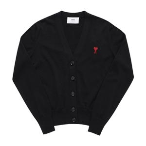 AMI BFFKC111 KN0025 001  드 꾀흐 스몰 하트 로고 브이넥 여성 가디건