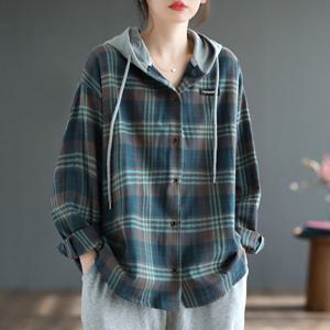 [브리치]  / NC159 레트로 아우터 체크 긴팔 후드 셔츠