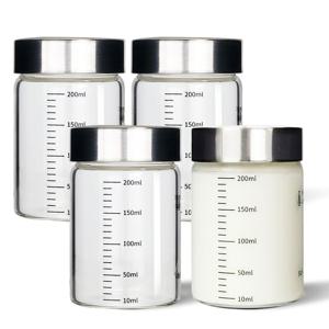 미르 내열유리 눈금유리병 200ml 4P 스무디 주스 메저링 유리병