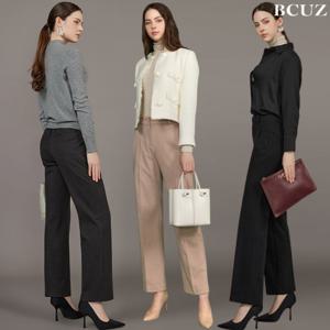 비커즈 여성 기모 텐션 와이드 팬츠