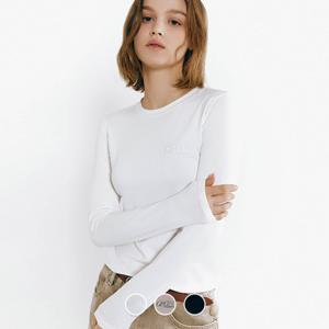 [롯데백화점]여자 슬림핏 립 레이온 스판 자수 로고 무지 긴팔 티셔츠 3컬러 325505