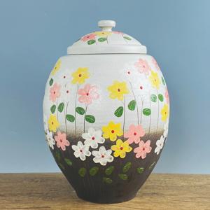 투톤분청 둥근 야생화 20kg 쌀독 현관 소금 항아리 잡곡단지 소금항아리 현관소금 쌀독 쌀항아리