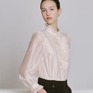 [샤틴]진주 버튼 프릴 블라우스 S253B258