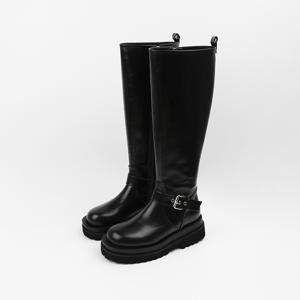 신난다슈 여성 롱부츠 5cm 키높이 롱 워커 부츠 발편한 통굽 버클 AG259047블랙