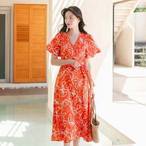 라비에벨 브이넥 버튼 랩 원피스 빅사이즈/휴양지룩/나들이룩